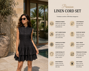 Robe Courte Bohème Plissée Sans Manches en Lin/Coton pour Femme, Col Mandarin, Taille Naturelle, Faite à la Main, Respirante - Collection Été - Product Image 4