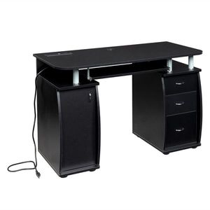 FCH 115* 55*74cm Black PB Wood 15mm Portable Computer Desk with 1pc Door and 3pcs Drawers 1pc Set - Product Image 5