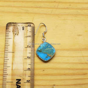 Boucles d'oreilles en argent Sterling 925 fabriquées à la main naturel Mohave Turquoise lunette coussin forme pierre précieuse vente chaude en gros pour les cadeaux - Product Image 2