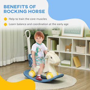 Cavallo a dondolo 4-in-1 per bambini da 2 a 5 anni con maniglia di spinta rimovibile e tavola di equilibrio, bici senza pedali blu per bambini - Product Image 5
