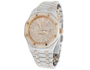 Montre de luxe pour homme BOJ A.P.42 à cadran à aiguilles, mouvement automatique, bicolore, avec diamants VVS et moissanite, boîtier en alliage, bracelet en acier inoxydable, prix bas - Product Image 1