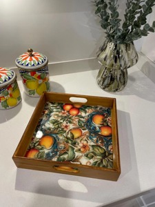 Plateau en bois imprimé résistant aux intempéries pour patio extérieur, idéal pour les réceptions en jardin, plateau de service en gros - Product Image 5