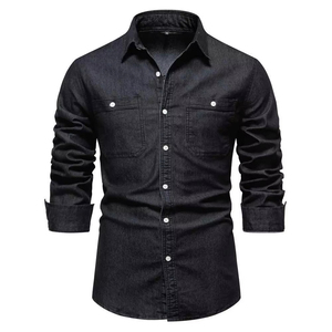 Nueva Camisa de Mezclilla para Hombre, Corte Slim Fit, Manga Larga, Color Sólido, Cuello Clásico, Estilo Casual, Lavado Regular, 100% Algodón Tejido - Product Image 2
