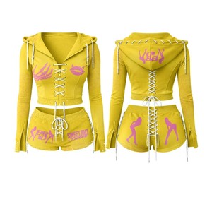 Conjunto de Ropa Deportiva Casual de Verano para Mujer 2026 Personalizable, Top Elástico con Capucha y Pantalones Cortos hasta la Rodilla con Cremallera, Transpirable, con Estampado de Personajes - Product Image 3