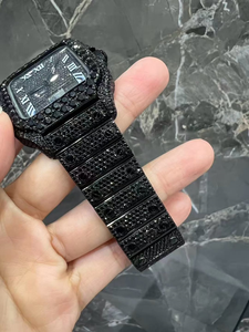 Luxury Black Iced Out Watch VVS Moissanite Diamond Fully Paved Black Dial Roman Numerals Square <b>Case</b> Steel Bracelet Men Watch - Product Image 3