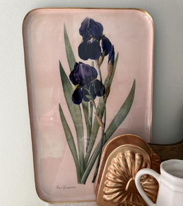 Bandeja de Servir de Aluminio con Diseño Floral de Iris Morado, Forma Redonda, Estilo Art Deco, Duradera, para Uso en Exteriores, para Restaurantes - Product Image 1
