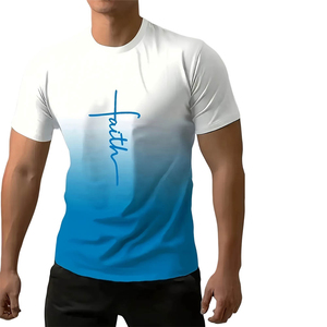 T-shirt décontracté pour homme, gris, manches courtes, col rond, logo imprimé sur le devant, tissu jersey en polyester respirant, 180g, coupe classique - Product Image 6
