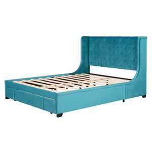 <b>Queen</b> <b>Size</b> Storage Velvet Upholstered Platform <b>Bed</b> with Wingback Headboard and Big Drawer Up-Holstered <b>Beds</b> - Product Image 4