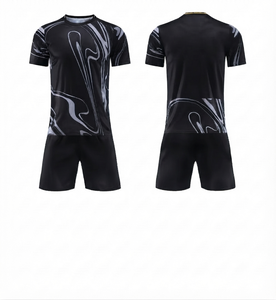 Conjunto de Uniforme de Fútbol Personalizado al por Mayor con Estampado de Mármol, Transpirable, de Malla de Poliéster para Exteriores, de Secado Rápido, Cuello Redondo y Manga Corta - Product Image 1