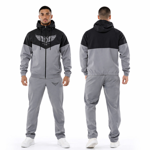 Ensemble de survêtement à capuche gris marine pour hommes, vêtements de sport personnalisés, tenue de jogging, vêtements d'entraînement physique, vente en gros - Product Image 2