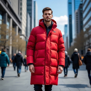 <b>Men's</b> Breathable Waterproof Quick Dry Knitted Polyester <b>Long</b> Puffer Jacket Casual Streetwear Full Zipper Hooded <b>Coat</b> - Product Image 5