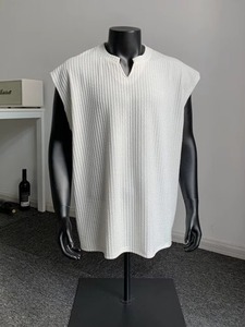 Men's Summer Sleeveless Top Casual Fitness Sports <b>Vest</b> Breathable <b>Black</b> Cotton Textured V-Neck <b>Knitted</b> Weaving - Product Image 3