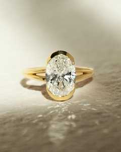 Anillo solitario de diamante de corte ovalado con engaste de media bisel para mujer, diamante cultivado en laboratorio de 3.01CT con oro macizo de 14K, para compromiso nupcial o promesa. - Product Image 1
