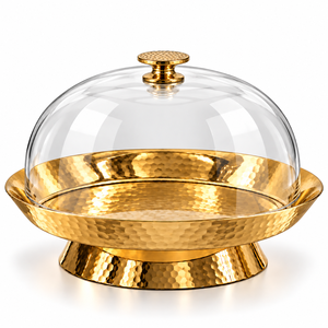 Hammered Gold Plated Chocolate Server with <b>Glass</b> Dome for Restaurants Hotels Weddings & Events Custom Sizes & Colors Available - Product Image 1