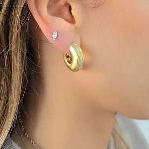 21mm Chunky Hoop <b>Earring</b> 14k 18k Solid Gold Round Lab Grown Diamond Elegant Minimalist Luxury Huggies Pave Set B2B Factory Price - Product Image 6