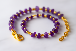 SOUMYA CREATIONS <b>Amethyst</b> Chip Brass Beaded Trendy Gold Tone <b>Bracelet</b> Jewelry Gift for Women - Product Image 1