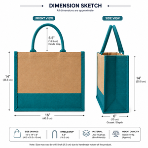 Grand sac de courses en jute, couleur turquoise et beige, avec poignée supérieure, sac fourre-tout pour épicerie - Product Image 2
