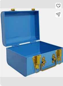 Blue Rectangular Metal Jewelry <b>Box</b> with Gold Hinges and Lid Modern <b>Storage</b> Case <b>for</b> Accessories 1 Layer Design - Product Image 4