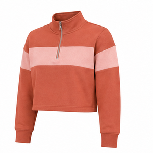 Customize Terracotta <b>Womens</b> Easy Fit <b>Half</b> <b>Zip</b> Cropped <b>Sweatshirt</b> Casual Layer Brushed Fleece - Product Image 1