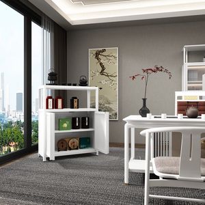 Large Capacity <b>White</b> Bamboo <b>Storage</b> <b>Cabinet</b> for Bathroom and Living Room Elegant Furniture with Shelves - Product Image 5