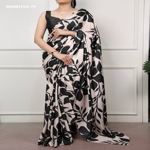 Elegant Look Top Quality <b>Satin</b> Silk with Printed Design Saree-<b>Blouse</b> Collection Supplier from Surat Woman Fashion Manufacturer - Product Image 1