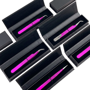 TEEJAY <b>PINK</b> <b>POWDER</b> COATED EYELASH EXTENSION TWEEZERS WITH CARDBOARD BOX PACKAGING CUSTOM LOGO CUSTOM COLOR - Product Image 1