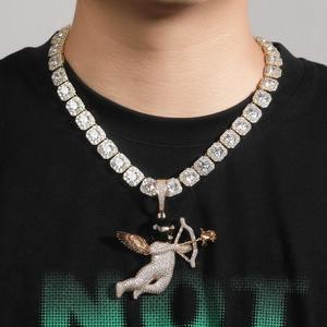 Pendentif Ange Cupidon de Luxe Iced Out avec Chaîne Tennis en Argent Sterling 925 Plaqué Or Micro Pavé, Breloque Hip Hop Bling pour Hommes, Vente en Gros - Product Image 2