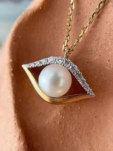 Collar de Lujo con Colgante de Perla en Forma de Ojo, Platino/Oro Sólido de 18K, con Detalles de Diamantes Naturales para Mujer, OEM/Venta al Por Mayor - Product Image 2