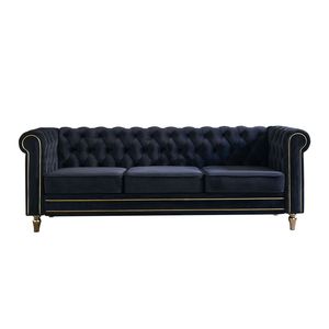 Divano Chesterfield in Velluto Nero da 84,65 Pollici per Soggiorno - Product Image 1