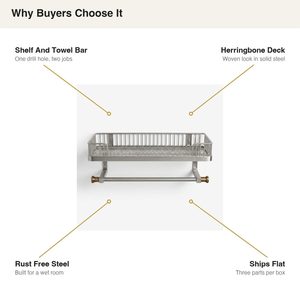 Handmade SS202 45 cm Brushed Steel Bath <b>Shelf</b> with Towel <b>Bar</b> Set Chevron Deck Towel <b>Bar</b> <b>Shelf</b> for Home Decor Hotels Weddings - Product Image 5