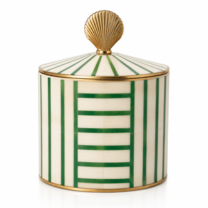 Tarro de Almacenamiento de Resina con Diseño de Rayas Verdes y Borde Dorado, Caja Decorativa Multifuncional de Lujo Moderno para Sala de Estar, Precio al por Mayor - Product Image 3