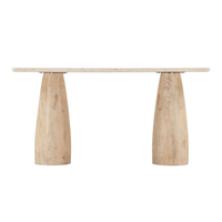 Dessus en marbre blanc luxueux et base en bois blanchie à la chaux élégante Table console Palm Springs en pieds en bois de manguier massif pour salle de séjour