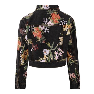 Jean <b>Jacket</b> Manufacturer Cropped Button Denim <b>Trucker</b> <b>Jacket</b> Custom Oversized Floral Print Womens Wholesale - Product Image 2