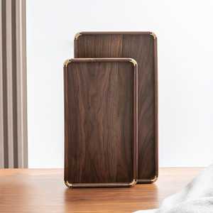 Wholesale Custom Modern Rectangle Walnut Wood Serving Tray Dishwasher Safe Polished Finish Handles <b>Large</b> & Small Sizes - Product Image 1