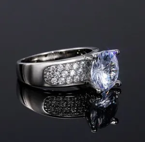 Moissanite <b>Silver</b> <b>Ring</b> Women Classic Round Cut Engagement <b>Ring</b> Pave Band Diamond Look <b>Silver</b> Weight - Product Image 5