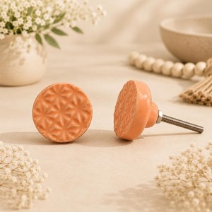 SHUBHAM Modern <b>Ceramic</b> Cabinet <b>Knob</b> Orange Round Wardrobe <b>Drawer</b> Handle Floral Texture for Bedroom Bathroom Kitchen - Product Image 2