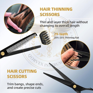 Kit de tijeras para cortar cabello, 9 piezas, juego de tijeras profesionales para cortar cabello, acero inoxidable, para uso doméstico, en salones y barberías, negro y dorado - Product Image 4