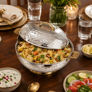 Casserole isotherme à double paroi en acier inoxydable de qualité supérieure avec poignées dorées, bol de service gaufré de qualité alimentaire pour la maison - Product Image 4