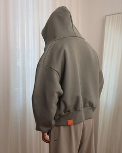 เสื้อฮู้ดซิปผู้ชายทรงโอเวอร์ไซส์ สีเทาล้วน ผ้าเฟรนช์เทอร์รี่ สวมใส่สบายๆ ในฤดูใบไม้ร่วง น้ำหนัก 500 กรัม ถักทอจากผ้าฝ้าย 100% ไม่หดตัว - Product Image 1