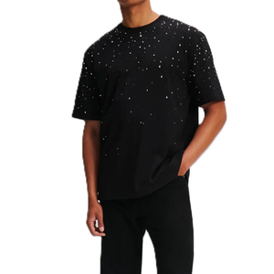 <b>Top</b> Quality Men’s Black Rhinestone Printed T-Shirt Luxury <b>Sparkly</b> Diamond Studded Shiny Streetwear Style Wholesale Custom TShirt - Product Image 1