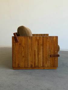 Midcentury Modern Two Seat Wood Sofa With Brown Cushions Outdoor Garden Furniture - Product Image 4