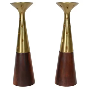 Ensemble de 3 bougeoirs en bois, forme colonne, pour décoration intérieure, design conique fait main, bougeoirs vintage en solde - Product Image 6