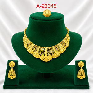 Gold Plated Leaf Necklace and Earring <b>Set</b> Women's Classic Party Jewelry Alloy <b>Crystal</b> Rhinestone A-23333 - Product Image 3