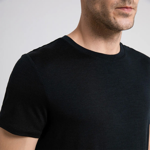 <b>Slim</b> Fit 100% Wool Men's T-Shirts Black Color 150GSM Crew Neck Adult Summer Fashion Front Logo Quick Dry Formal Wear - Product Image 4