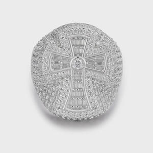 Bague de fiançailles et de mariage style hip-hop à taille baguette, en argent sterling 925 plaqué rhodium, sertie pavé, motif croix, pour femme - Product Image 4