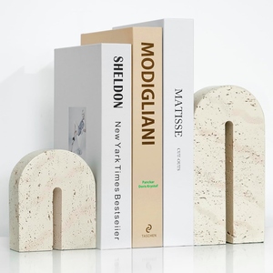 Minimalist Stone Bookends Geometric Shape Marble Material 2Pcs Decorative <b>Shelf</b> Accessories - Product Image 6