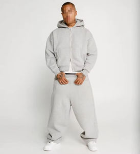 Survêtement technique en molleton épais de haute qualité, gris, coupe ample et oversize, avec fermeture éclair, pour homme - Product Image 6