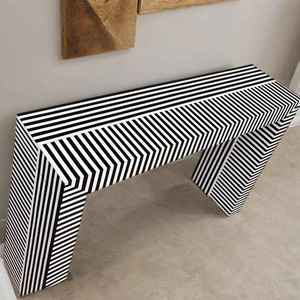 Modern Striped <b>Console</b> <b>Table</b> With <b>Black</b> & White Strips Geometric Pattern Entryway Decorative Furniture Indoor Rectangle shape - Product Image 5