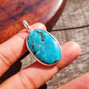 Colgante de Plata de Ley 925, joyería de piedra natal turquesa, collar curativo de plata hecho a mano, colgante de Color azul para collares de mujer - Product Image 1
