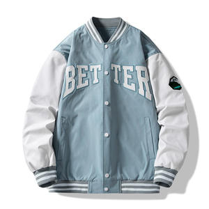 Men's Finished Casual Black <b>White</b> Varsity <b>Jacket</b> Stand Collar Embroidered Letter Patchwork Canvas Polyester Cotton Regular Fit - Product Image 3